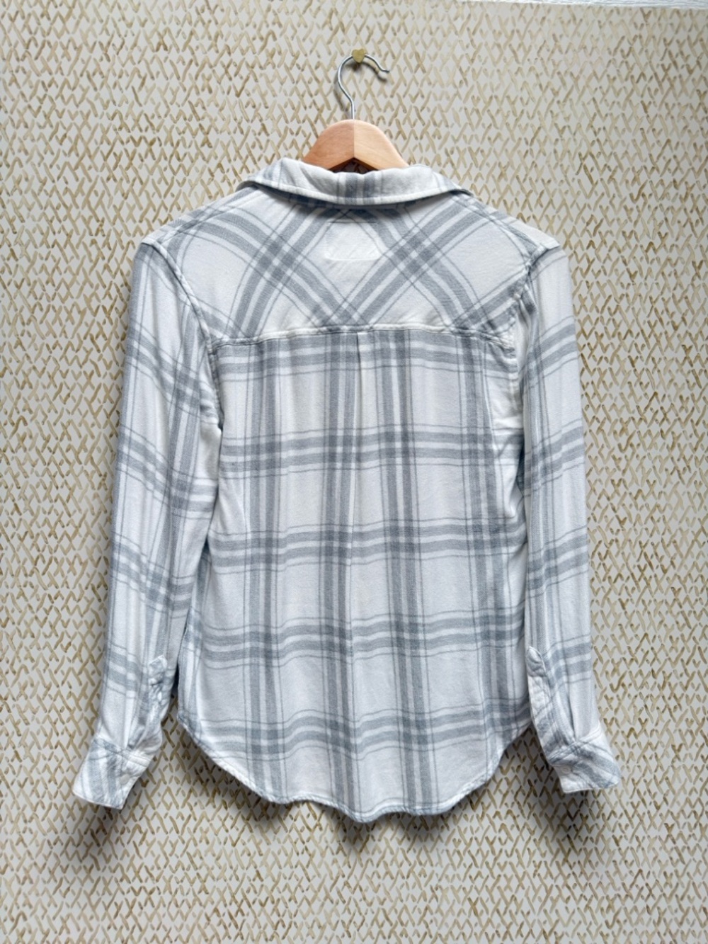 Rails Hunter Plaid Button Down Shirt White Gray Soft Flannel-Style Top XS - Picture 4 of 9
